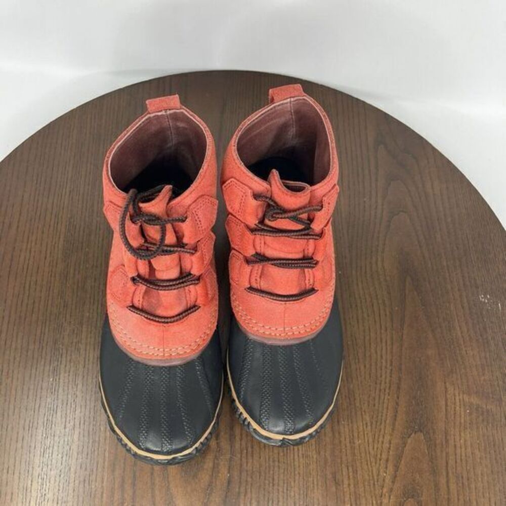 Sorel Out N About Plus Boot Womens Size 7 Red Black Leather Waterproof Duck Rain - Picture 10 of 16